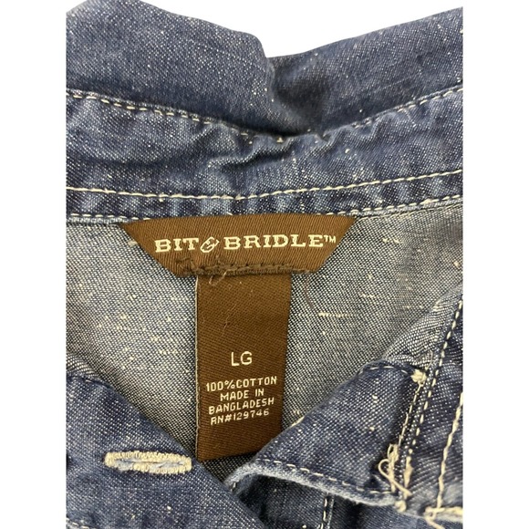 Bit Bridle Jean Shirt‎ Blue Denim Womens Size L Long Sleeve Collared Cotton - Picture 3 of 8